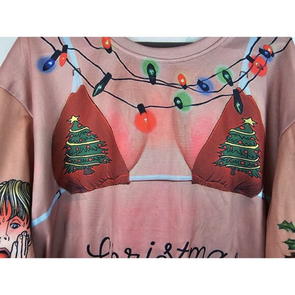 Ugly Christmas Sweatshirt Womens Size 3XL Real Boob Chest Tattoos Holiday Top - Picture 3 of 12